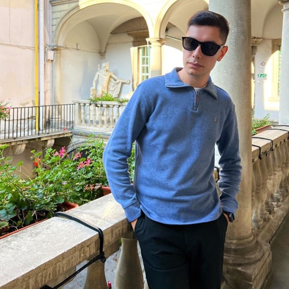 Polo Ralph Lauren Estate Rib Quarter Zip Sweater Blue Large Cotton Preppy